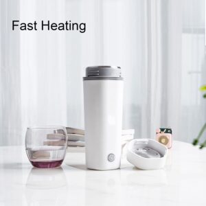 Oshotto 12V Portable Electric Water Bottle for Hot Water Tea Coffee Kettle Mug Multipurpose Food Grade Fast Boil Auto Shut-off For Travel Camping, Road Trip for Cars (350ml) - White - Image 4