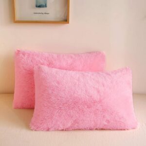 RVA Faux Fur Throw Pillow Cover Pillowcase Decorative Throw Pillows Covers, No Pillow Insert for Sofa Bedroom Home Cushion Couch with Zipper Closure (Pink, 16x24 Inch) (Set of 2) - Image 2