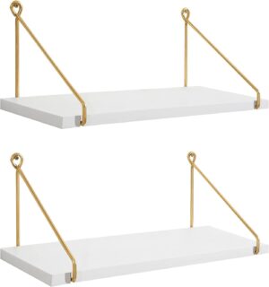 UHUD CRAFTS Wall Shelf for Living Room, Metallic Gold White Wall Mounted Shelves, Home Decor Items for Living Room/Bedroom, Set of 2 - Image 7