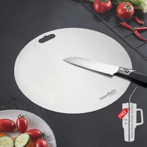 Herrlich Homes Round Stainless Steel Chopping Board for Kitchen | Free 2 Steel Straw | for Cutting Vegetables, Meat, Fish, Fruits | Unbreakable & Durable | Large | 30.5 cm Diameter - Image 2