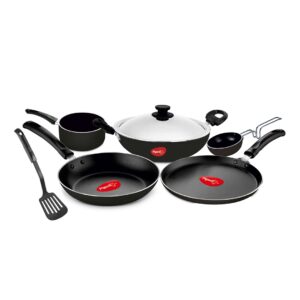 Pigeon Favourite 7 Piece Gift Set Non-Stick Coated Comes with Fry Pan, Kadhai, Lid, Sauce Pan, Spatula, Tadka Pan and a Tawa - Gas Stove Compatible (Black) - Image 2