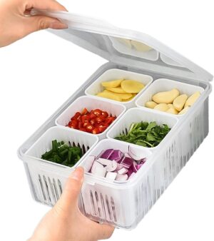 UCRAVO 6-compartment divided Veggie Tray Snackle Box Charcuterie Container Food Storage Containers with Airtight Lids Refrigerator Food Prep Containers Food Storage Box Fruit Storage Organizer 1 pack - Image 2