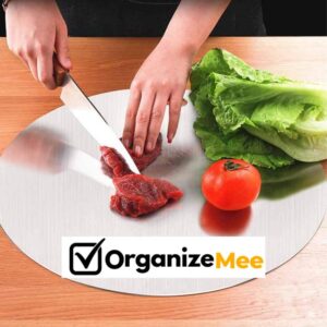 OrganizeMee Stainless Steel Chopping Cutting Metal Board Fruit Board for Kitchen, Chopping Board for Vegetables Breads and Meats Boards, Heavy Duty Safe Durable (Size 31CM DIameterX1.5mm Thick) - Image 3