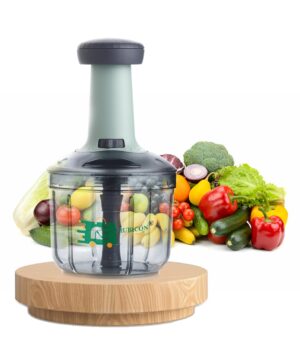 Rubicon® Manual Food Chopper | Stainless Steel & ABS Build | 4-Blade, Push-Style Vegetable, Fruit, & Meat Chopper | 900ml Capacity for Kitchen Prep - Image 2