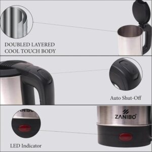 Zanibo | Since 1997 | 0.5 Litre Electric Kettle for Hot Water, Stainless Steel with Auto/Manual Thermostat Protection, Double Layered Cool Touch, Half Litre Cordless Kettle for Tea & Coffe | Silver - Image 4