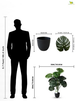 Blooming Floret Polyester Monstera Plant|With Basic Black Artificial Plant Pot|18 Green Leaves|Big Ornamental Plant For Interior Decor/Home Decor/Office Decor|63.5 Cm Tall Natural Looking Plant - Image 4