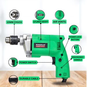 KHADIJA Drill Machine 10mm With Free 13Pcs HSS Drill Bits & 1Pc Masonary Bit Combo 6 Months Warranty - Image 4