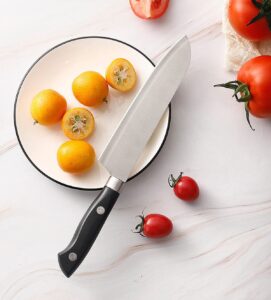 wolpin 6 Pcs Kitchen Knife Set with Wooden Block, 3 Knives, 1 Scissor, 1 Wooden Case and Knife Sharpner High Carbon Stainless Steel, Double Rivet Strong Handle, Cooking, Cutting, Slicing - Image 4