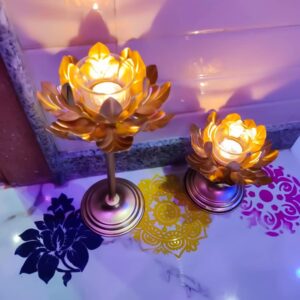 Easyera Lotus Golden Tealight Holder Stylishly Shaped Lotus Candle Stand Metal Beautiful Design Home Decoration Festival Occasions Size 12,10,8 Inch Set of 3 Not Include Glass(Adjustable) - Image 7