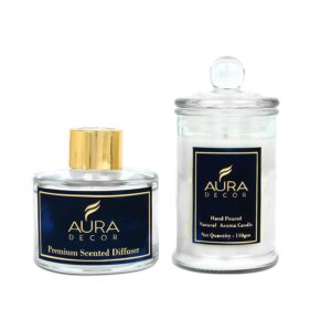 AuraDecor Luxury Reed Diffuser & Scented Candle Gift Set with Premium Fragrance of Blue Sage & Lavender - Image 4