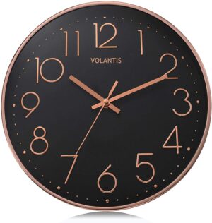 VOLANTIS 12 Inch Modern Plastic Stylish Non Ticking Silent Analog Wall Clock for Home, Living Room, Bedroom, Office, and Kitchen (Black & Rose Gold) - Image 2