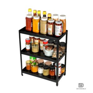 DECOWORLD || 3 Tier Multipurpose Countertop Organizer Rack || Multishelf Storage Stand for Kitchen, Bathroom or Dressing table|| Spice Rack,Cosmetics Organizer or Bathroom Organizer (Black) - Image 9