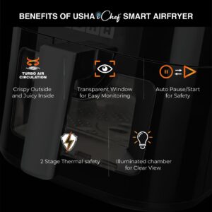 USHA Ichef Smart Air Fryer 4.5L,10 In 1 Functions10 Preset Menu|Digital Display&Touch Panel|Transparent Window|Illuminated Chamber|Turbo Air Circulation|Oil Free Cooking|Auto Pause/Start(Black),1350W - Image 8