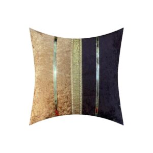 Shining Lace Striped Sparkle Velvet Decorative Throw Pillow Cover (Set of 3)- 16x16 Inches in Gold n Brown Colors Handmade Cushion Covers for Living Room, Sofa, Couch - Image 2