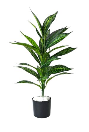 SHAKTISM Silk Artificial Croton Plant Ornamental Artificial Plant Pot, Natural Looking Indoor And Outdoor Plant For Interior Décor Home Décor Office Décor - 1 Pcs Without Pot (Green) - Image 3