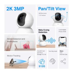 Tapo TP-Link C210 360° 3MP Full HD 2304 X 1296P Video Pan/Tilt Smart Wi-Fi Security Camera | Alexa Enabled | 2-Way Audio| Night Vision| Motion Detection | Indoor CCTV White - Image 3