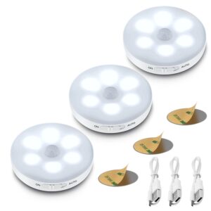 ICEKO KN ABS 3-Packs Motion Sensor Light Indoor,Rechargeable Battery Powered Led Closet Lights Puck Lights Step Lights With 3M Adhesive,Stick On Lights For Under Cabinet (White) - Image 2