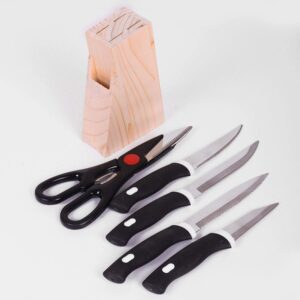 CAZINA Wood Stainless Steel Kitchen Knife Set with Wooden Block and Scissors with Stand 5-Pieces (Wood) - Image 4