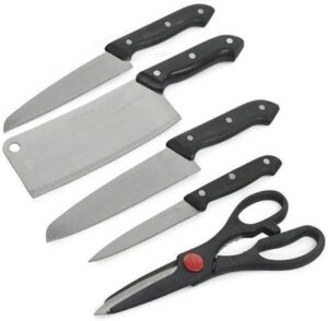 KDR Wooden Chopping Board with Knife Set and Scissor, 6 Piece Stainless Steel Kitchen Knife Knives Set with Scissor for Kitchen Combo - Image 3