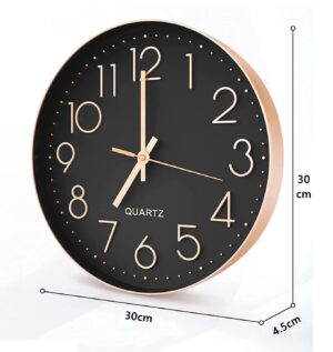 VOLANTIS 12 Inch Modern Plastic Stylish Non Ticking Silent Analog Wall Clock for Home, Living Room, Bedroom, Office, and Kitchen (Black & Rose Gold) - Image 3