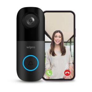 wipro Smart Wi-Fi Video Doorbell | 2 MP 1080p Full HD Camera with Night Vision | Two-Way Communication | AI Motion Detection | Indoor Chime with 50 Tunes | Rain & Dust Proof | Black - Image 2