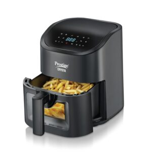 Prestige Crysta Electric Digital Airfryer 4.5L Basket, 1600W|Touch Panel with 9 Preset Menu|See-through Window with 25W Lamp|Food Grade Oil Brush|Time & Temperature control|Safety Interlocking|Black - Image 2