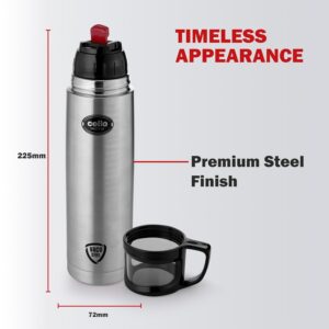 Cello Instyle Thermosteel Water Bottle with Jacket, 1000ml, Black | 24 Hours Hot and Cold | Flask for Tea Coffee | Rust & Leak Proof | Ideal for Office, Gym, Home, Kitchen, Trekking, Travel Bottle - Image 6