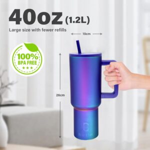 House of Quirk 1200ML Stainless Steel Tumbler Hot and Cold with Handle and Lid 2 Straw, Double Insulated Cup 100% Leak Proof Mug Cupholder for Gym, Travelling (Aurora Prism) - Image 6