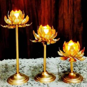 Easyera Lotus Golden Tealight Holder Stylishly Shaped Lotus Candle Stand Metal Beautiful Design Home Decoration Festival Occasions Size 12,10,8 Inch Set of 3 Not Include Glass(Adjustable) - Image 2