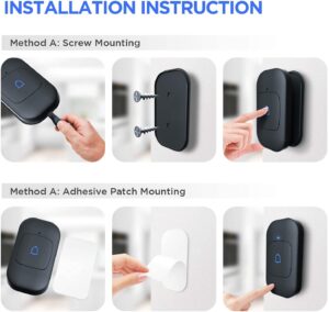 Himster Wireless Doorbell, Waterproof Door Bell Chime Kit Alarm for Home at Upto 1000 Feet Range Operating with 56 Melodies, LED Flash, 7 Levels Adjustable Volume (Black 1 Transmitter & 1 Receiver) - Image 6