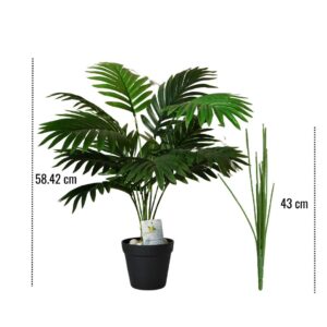 Blooming Floret Artificial Areca Palm for Home Decor/Office Decor/Gifting | 58.4 cm Short Ornamental Plant | 12 Leaves | with Basic Black Pot | Natural Looking Indoor Plant Plastic - Image 9