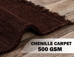 BSB HOME Designer Superfine Chenille Carpet | 500 GSM Velvet Carpet/Area Rug/Durries with Fine Gold Yarn for Living Room, Bedroom, Runner| 150x210 cm or 5x7 ft, Coffee - Image 4