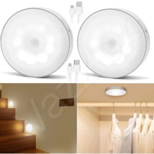 VazzLox Motion Sensor Light for Home (Pack of 2) with USB Charging Wireless Self Adhesive LED Body Induction Lamp Sensor Light for Wardrobe Lights with Sensor Night Light for Cupboard Stairs (White) - Image 2