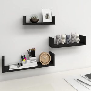 UHUD Crafts Hanging Floating Wall Mount Display U Shape Wall Shelf, Engineered Wood Wall Rack Shelf for Living Room Decoration, Showcase and for Storage (Matte Finish, Black) Set of 3 - Image 9