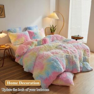 AVSHUB Cushion Cover Throw Pillow Faux Fur Fluffy Decorative Plush Fleece Pillowcase Cover Without Filled for Cushion Couch with Zipper Closure for Sofa Bedroom Home (Rainbow, 16x24 Inch) (Set of 2) - Image 5