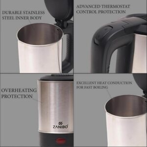 Zanibo | Since 1997 | 0.5 Litre Electric Kettle for Hot Water, Stainless Steel with Auto/Manual Thermostat Protection, Double Layered Cool Touch, Half Litre Cordless Kettle for Tea & Coffe | Silver - Image 6