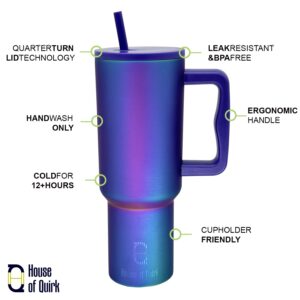 House of Quirk 1200ML Stainless Steel Tumbler Hot and Cold with Handle and Lid 2 Straw, Double Insulated Cup 100% Leak Proof Mug Cupholder for Gym, Travelling (Aurora Prism) - Image 3