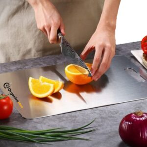 OrganizeMee Stainless Steel Chopping Board for Kitchen - Heavy-Duty Cutting Board for Vegetables, Fruits Cutter, Meats, vegitable Chopper Boards, Premium Metal Chopping Board (Medium) (31.8CM X 21CM) - Image 8