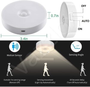 VazzLox Motion Sensor Light for Home (Pack of 2) with USB Charging Wireless Self Adhesive LED Body Induction Lamp Sensor Light for Wardrobe Lights with Sensor Night Light for Cupboard Stairs (White) - Image 3