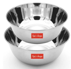 Ajay's Shoppe Stainless Steel Serving/Mixing Bowl (Medium & Large) 1.5 Liter and 2 Liter Set of 2 - Image 2