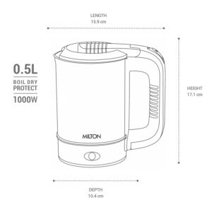 MILTON Stainless Steel Euroline Electric Travel Kettle With Handle, 1000 Watt, 500 Ml | 2 Utility Cups | Auto Shut-Off | Concealed Heating Element | Power Indicator |1Year Warranty, Silver - Image 7