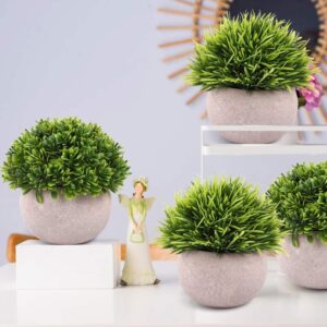 Dekorly® 4 Packs Artificial Potted Plants Bathroom Fake Shelf Plant Office Table Decor Mini Green Faux Topiary Kitchen Cabinet Farmhouse Decorations (4 Plastic Pots) - Image 3