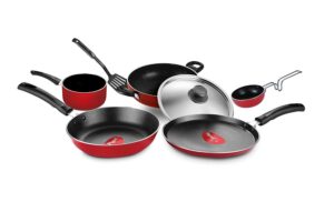 Pigeon by Stoverkraft Non-Stick Cookware Set of 7 Pc w/o Induction Base Includes Nonstick Tawa 23cm, Nonstick Fry Pan 24cm, Nonstick Kadhai with Stainless Steel Lid 24cm, Nonstick Sauce Red, Standard - Image 2