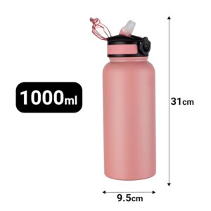 Pigeon by Stovekraft Rush Thermos Stainless Steel Sipper Flask 1000ml with Straw,Cleaner and Additional Screw Cap| 24 Hours Hot and Cold|Ideal Usage for Office Men/Women|School/College|Travel|Pink - Image 9