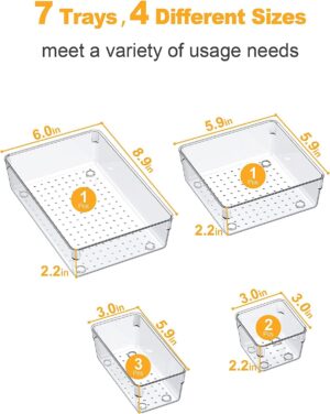 JD FRESH 7 Pieces Transparent Dressing Table Organizer/Tray for Drawers/Organizer Trays for Kitchen-Office Drawer/Drawer Divider Tray(White/Acrylic) - Image 8