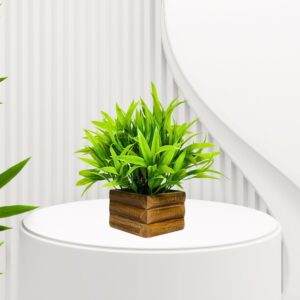 fancymart Artificial Bamboo Leaves in Wood Potted Plant Height : 17 cm Perfect for Home Décor & Office Space - Image 3