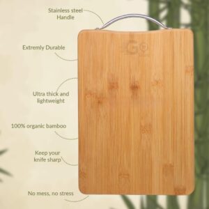 Go Store Large Non-Slip Wooden Bamboo Cutting Board with Antibacterial Surface with Stainless Steel Handle, Chopping Board for Kitchen, Cutting Board for Kitchen (Wood) - Image 4