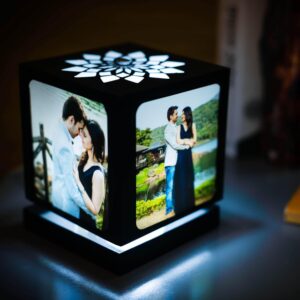 ZOCI VOCI Acrylic Anniversary Gift For Wife-Nostalgia Flora-Rotating LED Photo Lamp With 4 Photos|Customized Gift For Couple Special|Personalized Gift For Husband,Custom Photo Gifts (Black-Medium) - Image 2