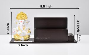 Electrum Kala udyam Ganesha with MDF Pen Stand/Card/Desk Organizer, Business Card Holder (GOLDWHITEMUKUTSTAND2) - Image 8