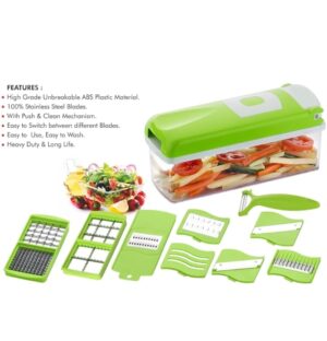 Well Set 13 in 1 Multipurpose Chopper, Fruits & Vegetable Cutters, Grater Peeler Chipser, Unbreakable Food Grade Body, Easy Push to Clean Button Slicer Dicer, Chopper for Kitchen - Image 4